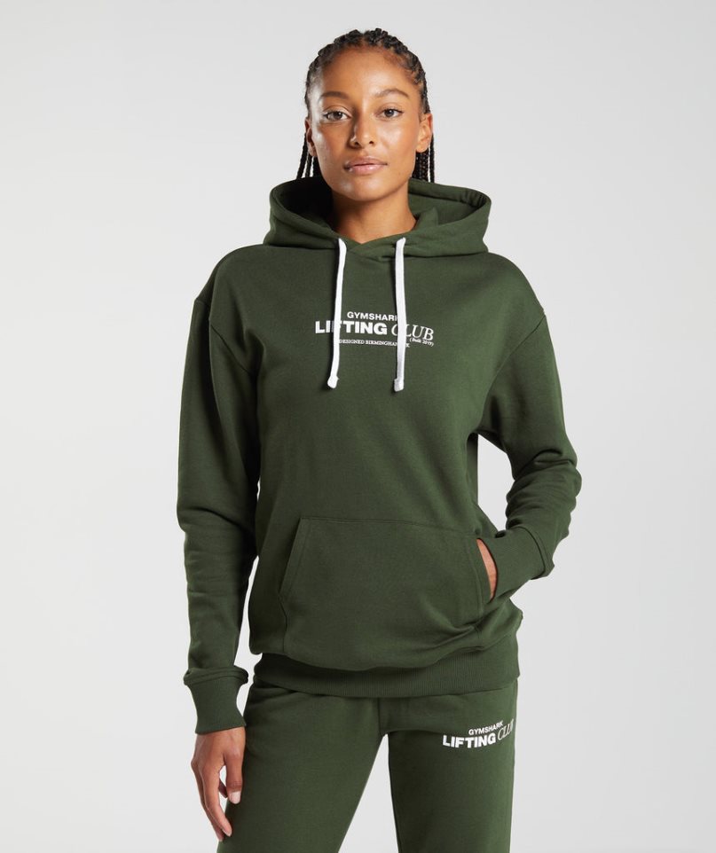 Sudadera Con Capucha Gymshark Social Club Oversized Mujer Verde Oliva | ES1520-GY