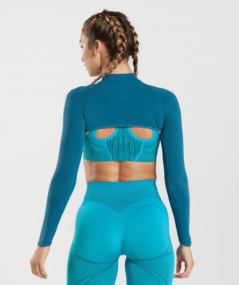 Sudaderas Gymshark Apex Seamless Shrug Mujer Turquesa | ES0524-VS