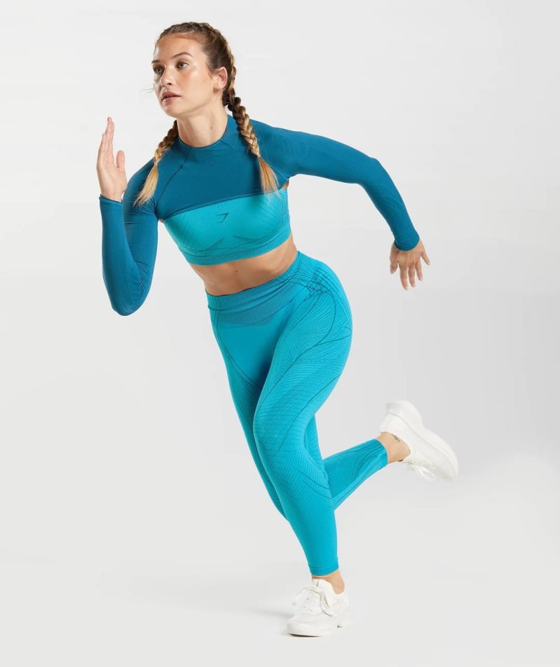 Sudaderas Gymshark Apex Seamless Shrug Mujer Turquesa | ES0524-VS