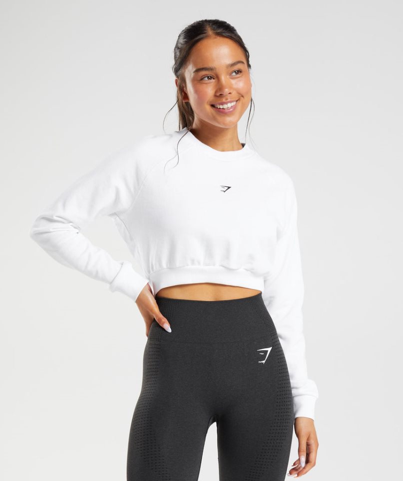 Sudaderas Gymshark Entrenamiento Cropped Mujer Blancas | ES0287-BG