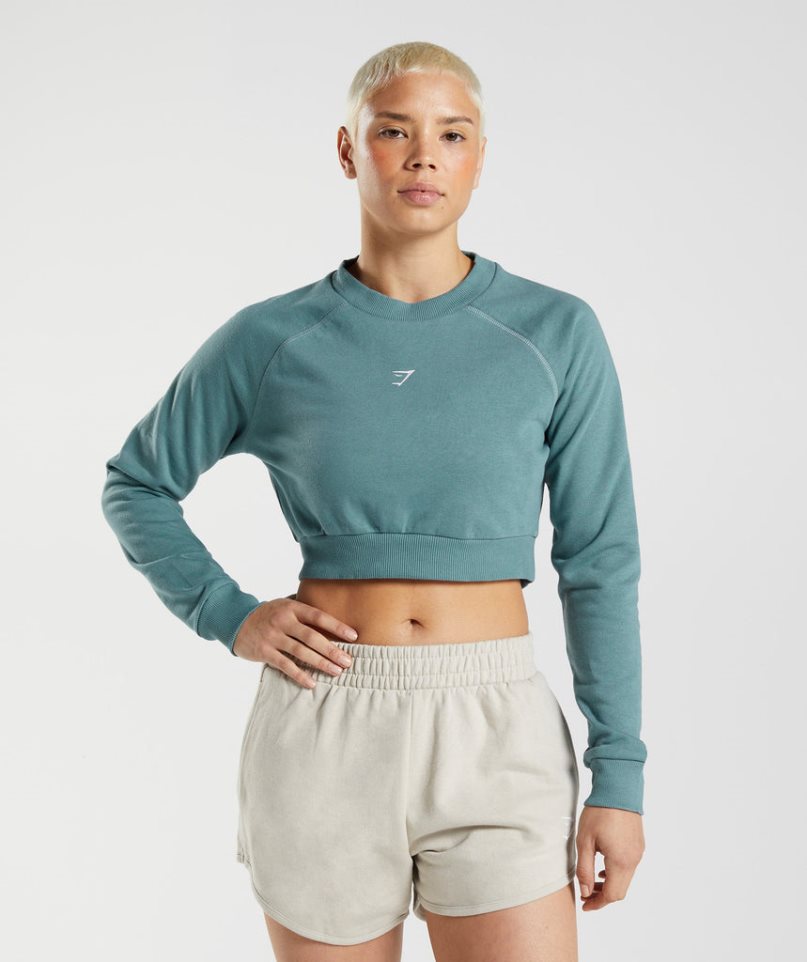 Sudaderas Gymshark Entrenamiento Cropped Mujer Turquesa | ES3521-ZE