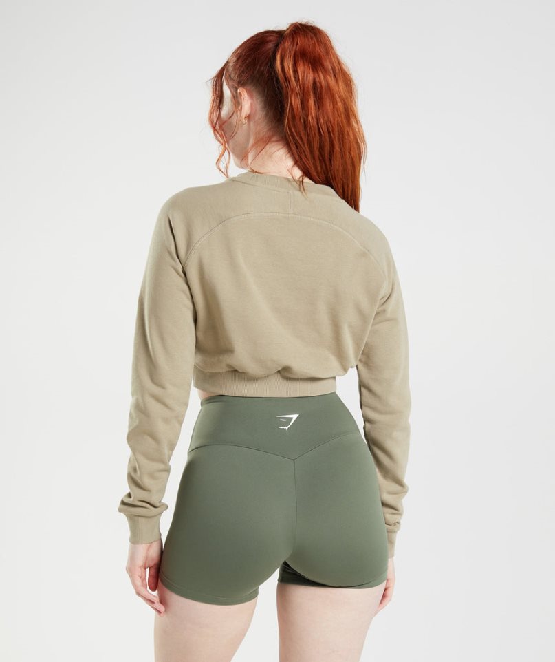 Sudaderas Gymshark Entrenamiento Cropped Mujer Beige | ES4913-WT