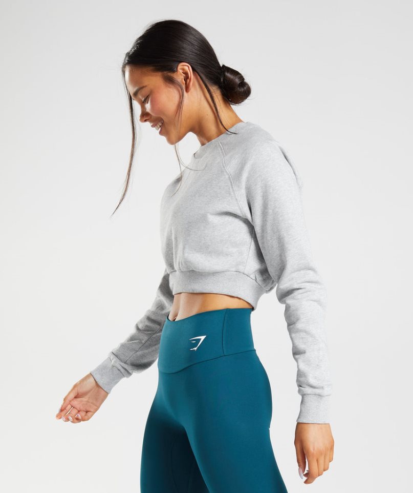 Sudaderas Gymshark Entrenamiento Cropped Mujer Gris Claro | ES7534-KB