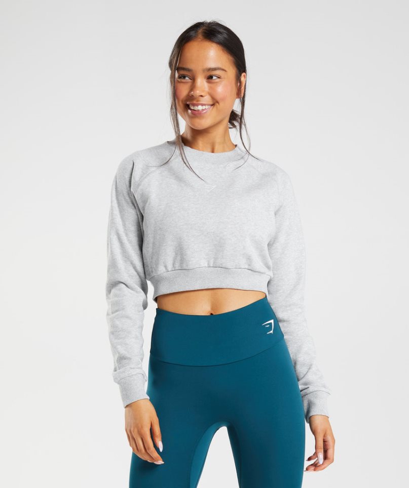 Sudaderas Gymshark Entrenamiento Cropped Mujer Gris Claro | ES7534-KB