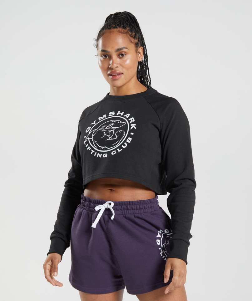 Sudaderas Gymshark Legacy Cropped Mujer Negras | ES3985-FN