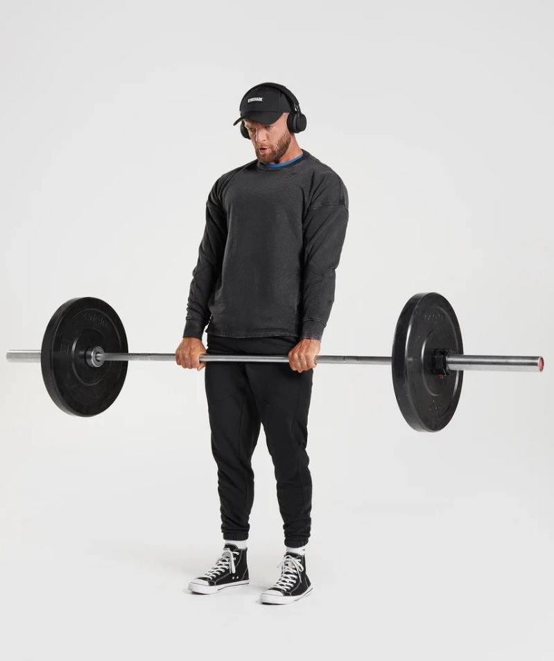 Sudaderas Gymshark Power Washed Crew Hombre Negras | ES0879-FW