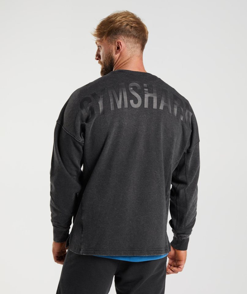 Sudaderas Gymshark Power Washed Crew Hombre Negras | ES0879-FW