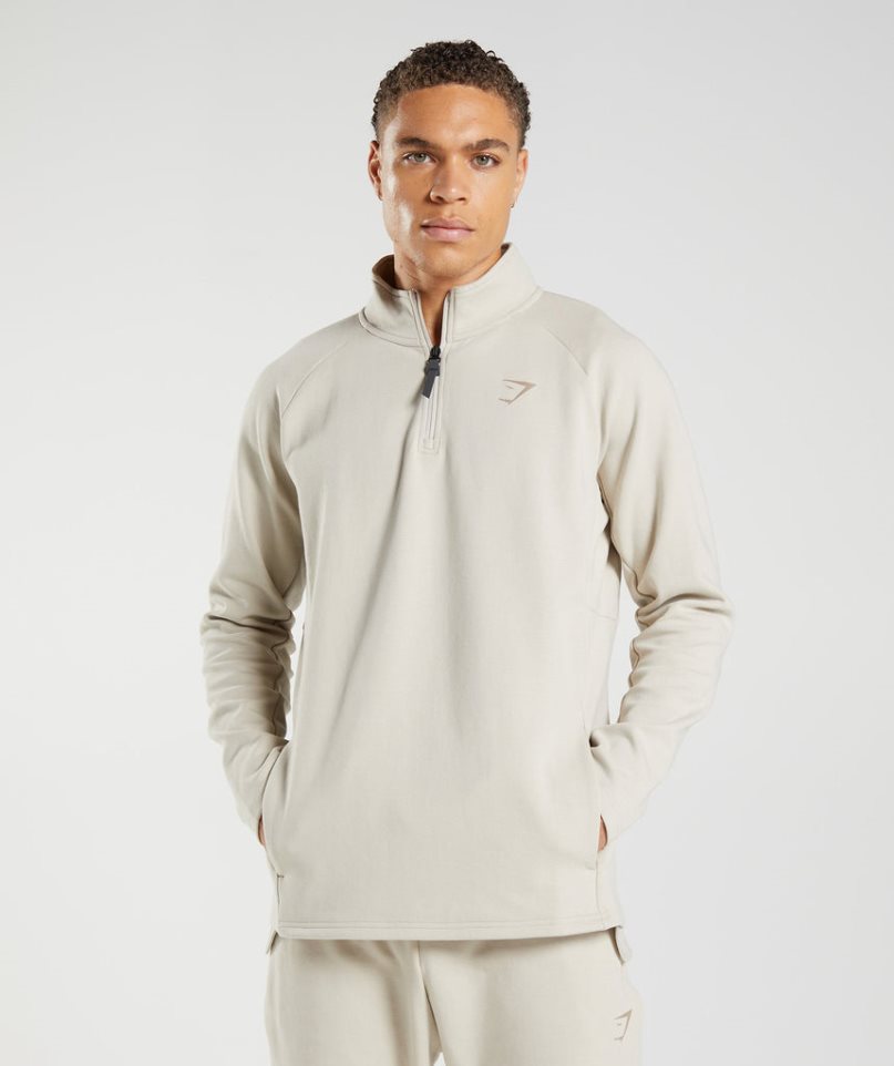 Sudaderas Gymshark Rest Day 1/4 Zip Hombre Creme | ES0638-JU