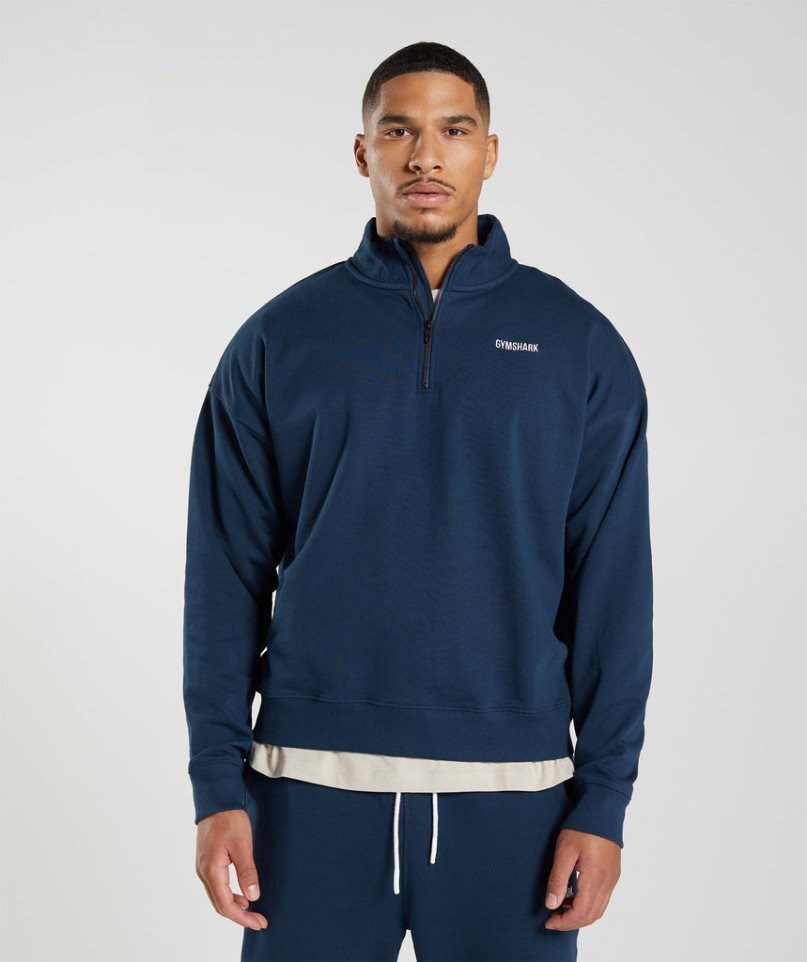 Sudaderas Gymshark Rest Day Sweats 1/4 Zip Hombre Azul Marino | ES0827-NC