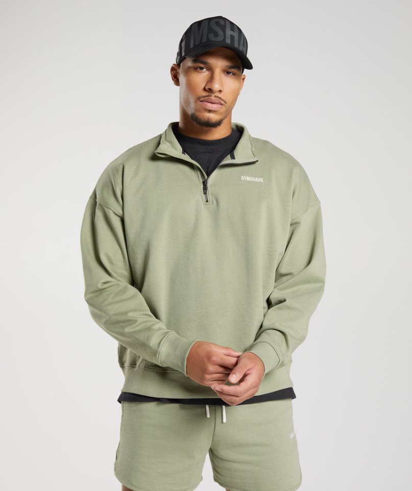 Sudaderas Gymshark Rest Day Sweats 1/4 Zip Hombre Verde Oliva | ES4329-ET