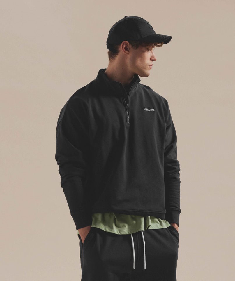 Sudaderas Gymshark Rest Day Sweats 1/4 Zip Hombre Negras | ES4560-GL