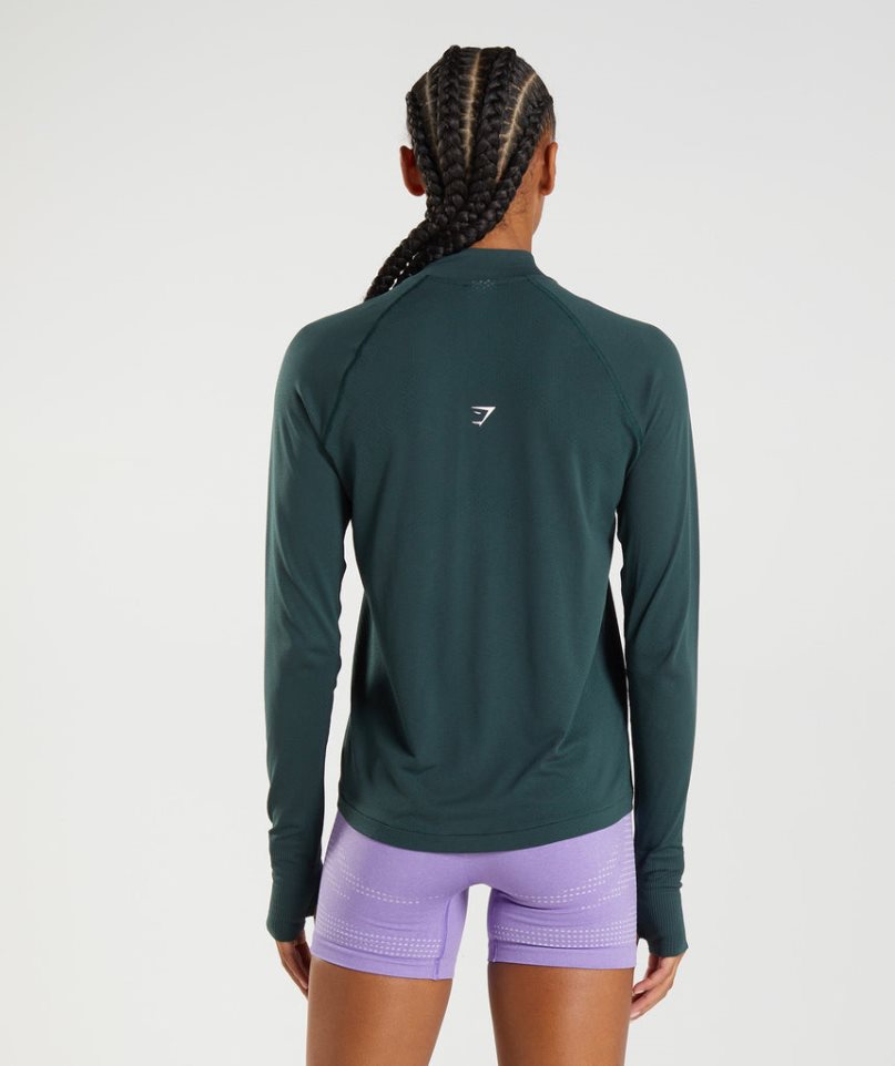 Sudaderas Gymshark Vital Seamless 1/2 Zip Mujer Verde Oscuro | ES0647-VM