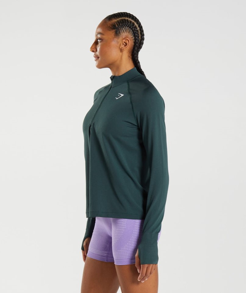 Sudaderas Gymshark Vital Seamless 1/2 Zip Mujer Verde Oscuro | ES0647-VM