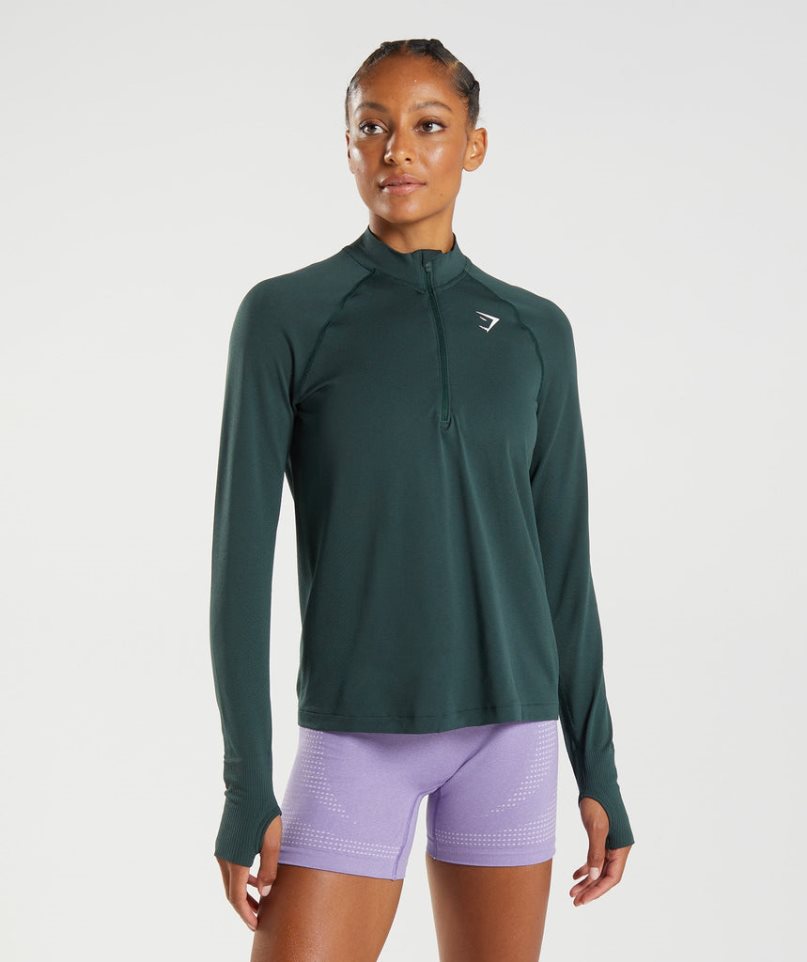 Sudaderas Gymshark Vital Seamless 1/2 Zip Mujer Verde Oscuro | ES0647-VM