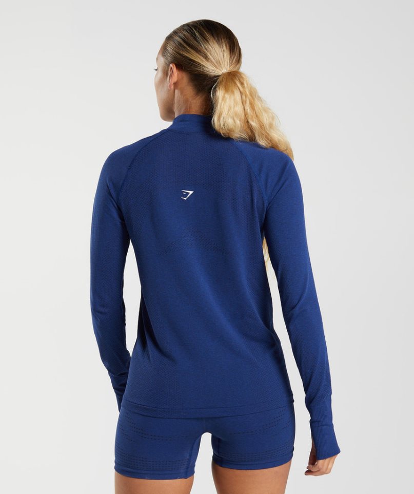 Sudaderas Gymshark Vital Seamless 1/2 Zip Mujer Azules | ES0861-FO