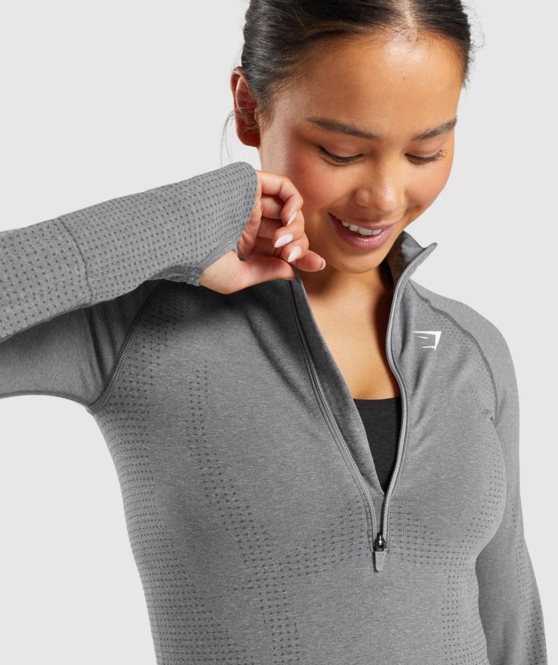 Sudaderas Gymshark Vital Seamless 2.0 1/2 Zip Mujer Gris | ES8413-JN