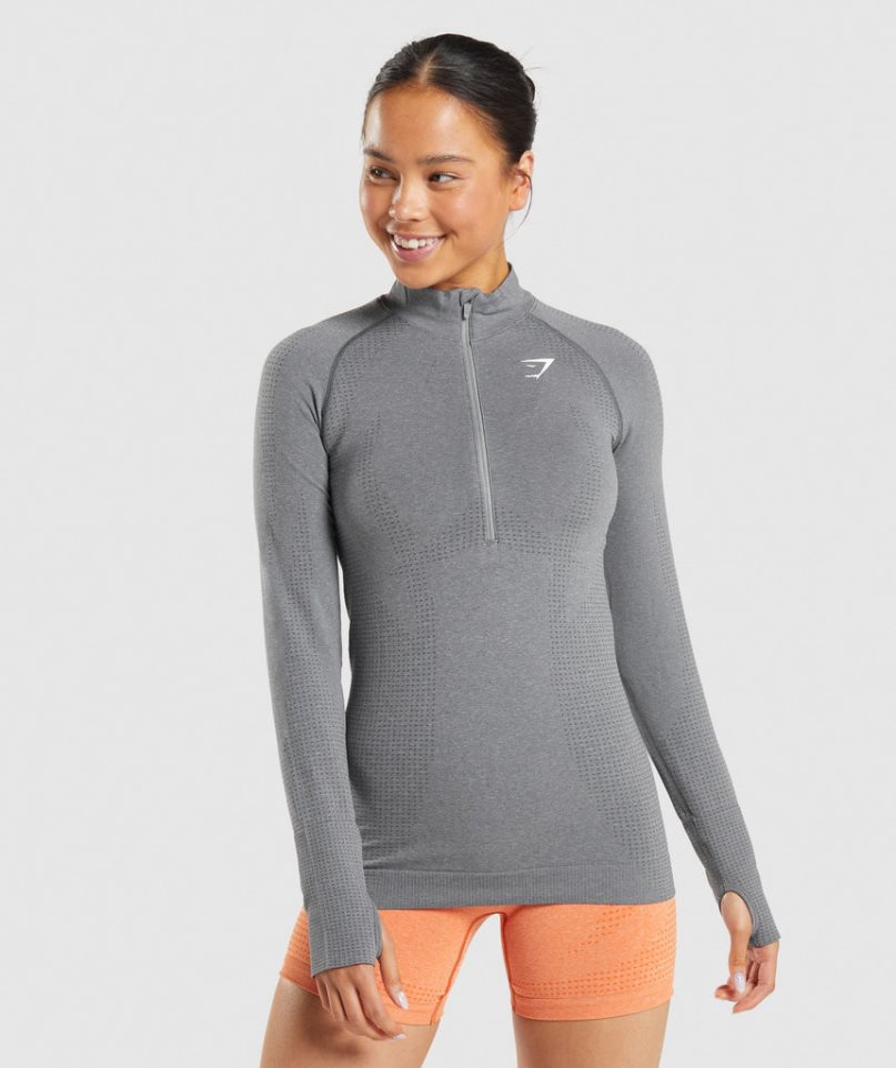 Sudaderas Gymshark Vital Seamless 2.0 1/2 Zip Mujer Gris | ES8413-JN