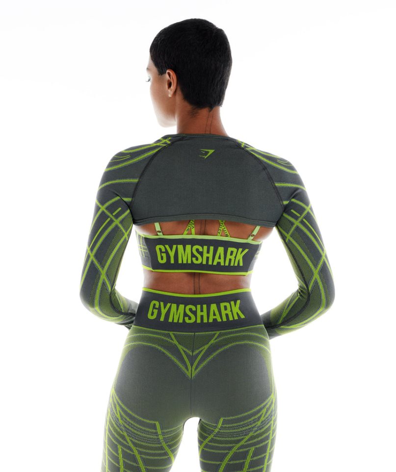 Sudaderas Gymshark Wtflex Linear Seamless Long Sleeve Shrug Mujer Verde | ES0853-EJ