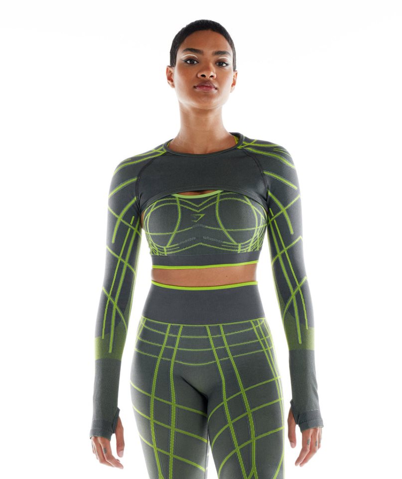 Sudaderas Gymshark Wtflex Linear Seamless Long Sleeve Shrug Mujer Verde | ES0853-EJ