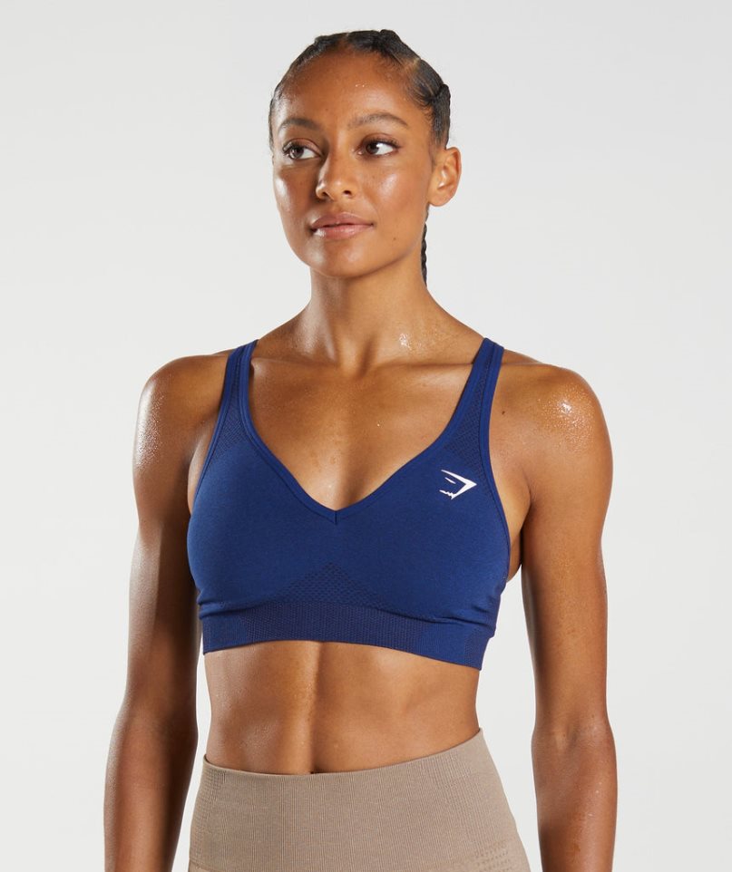 Sujetadores Deportivos Gymshark Vital Seamless 2.0 V Neck Mujer Azules | ES2539-AZ