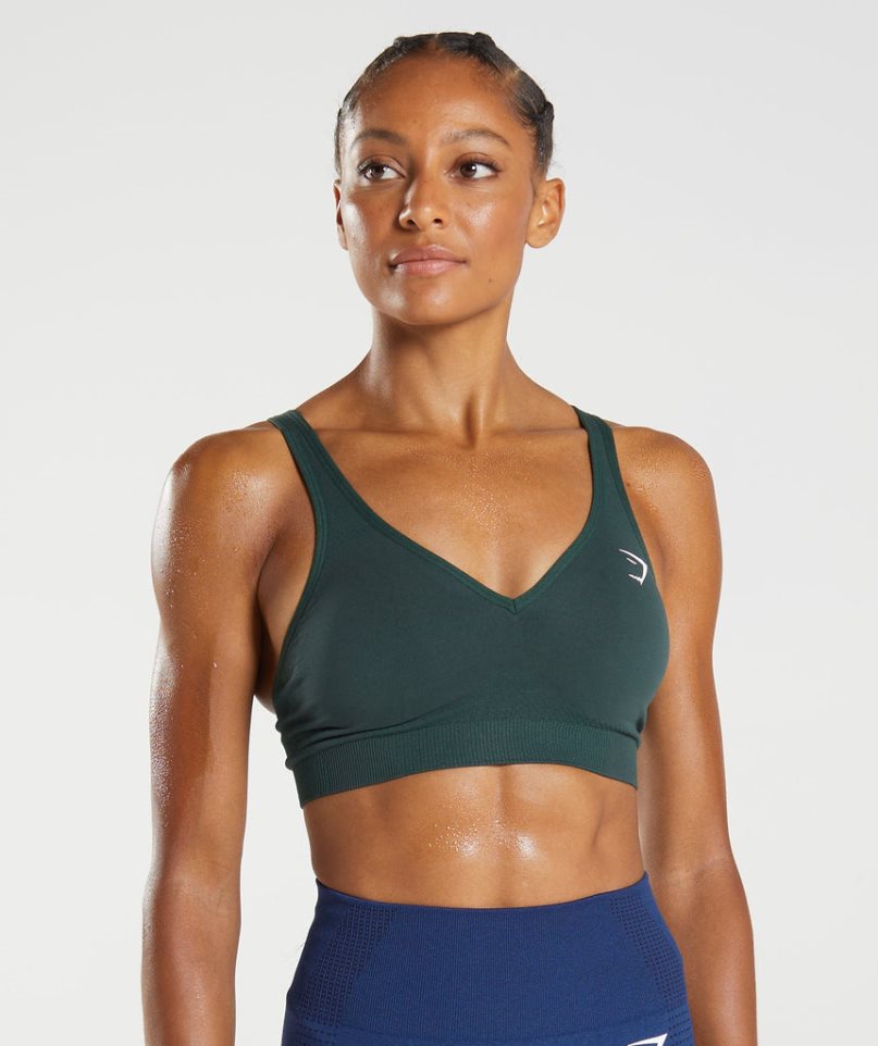 Sujetadores Deportivos Gymshark Vital Seamless 2.0 V Neck Mujer Verde Oscuro | ES3740-FL